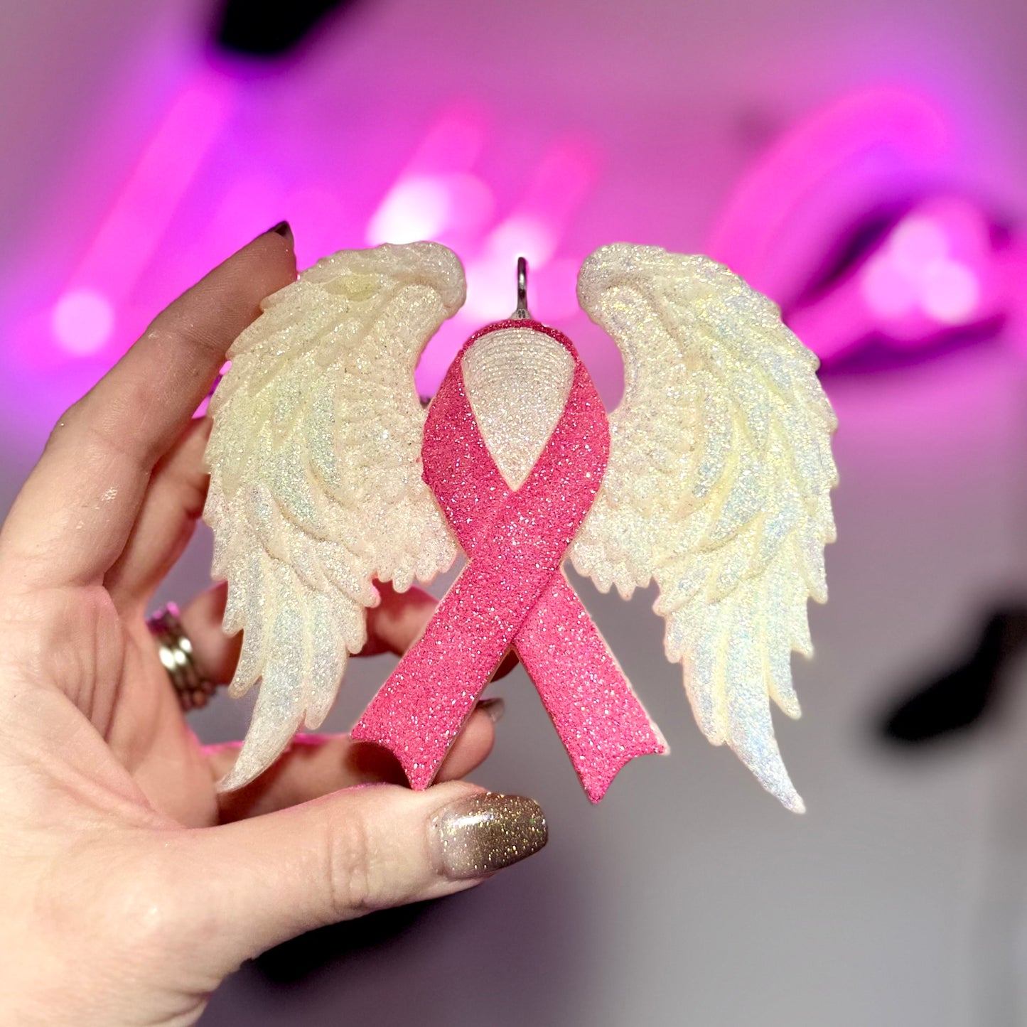 3D Angel Wings - Pink Ribbon - Car Freshie