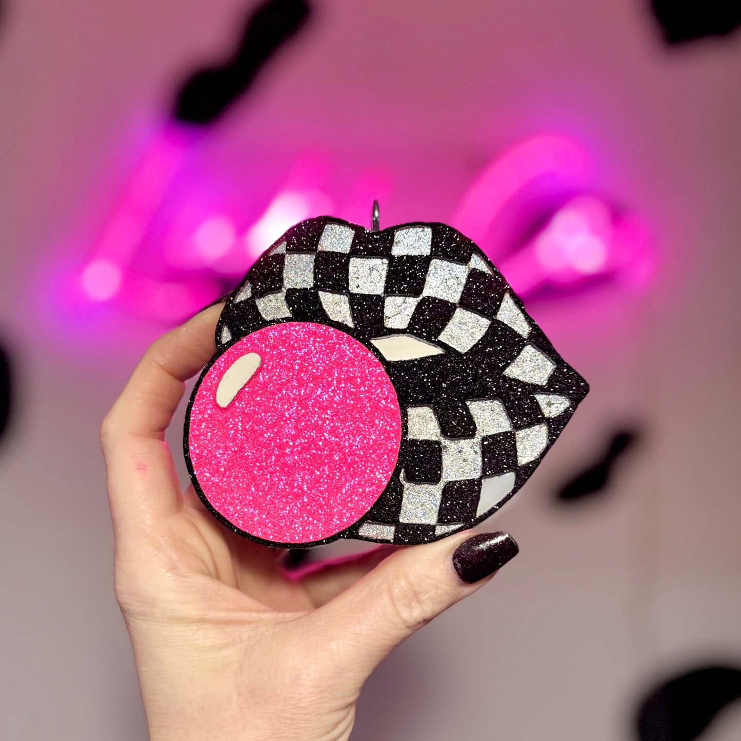 Checkered Lips - Pink Bubble- Car Freshie