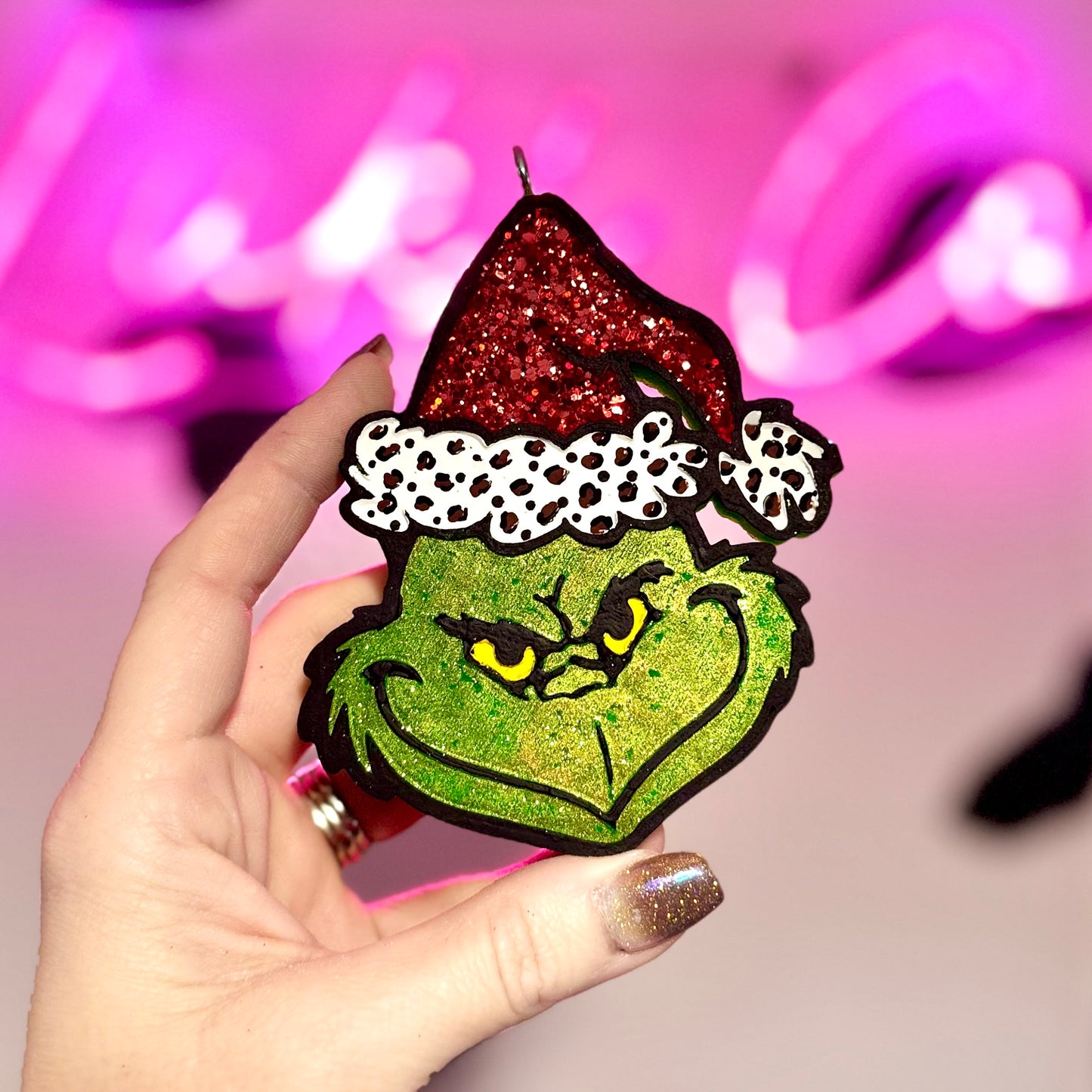 Red Leopard/Cheetah Hat Grinch Car Freshie