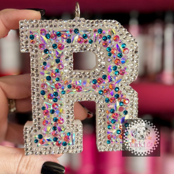 Rhinestoned Various Stones Varsity Letter- Customize Car Freshie