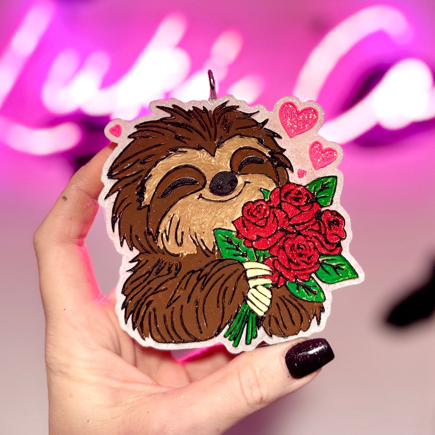 Valentines Sloth With Roses - Car Freshie