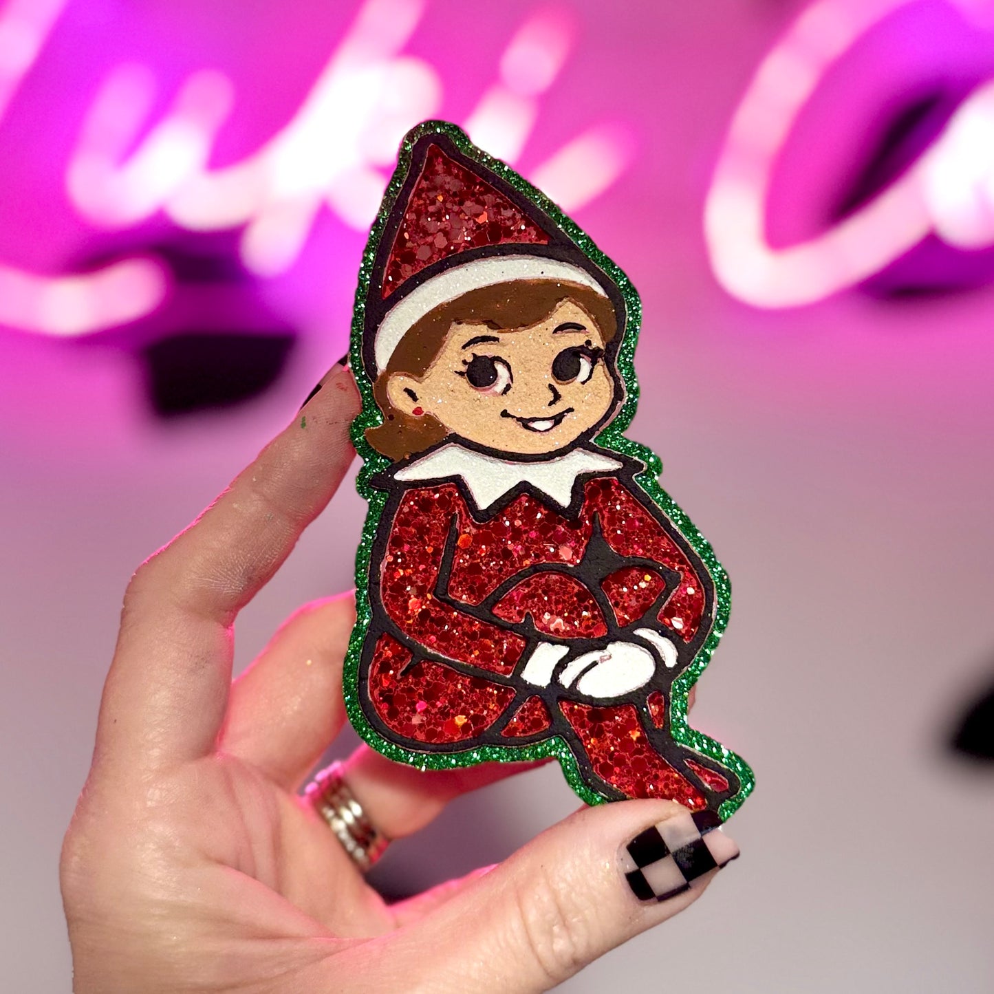 Red Sparkle Elf on the Shelf (Girl) Car Freshie