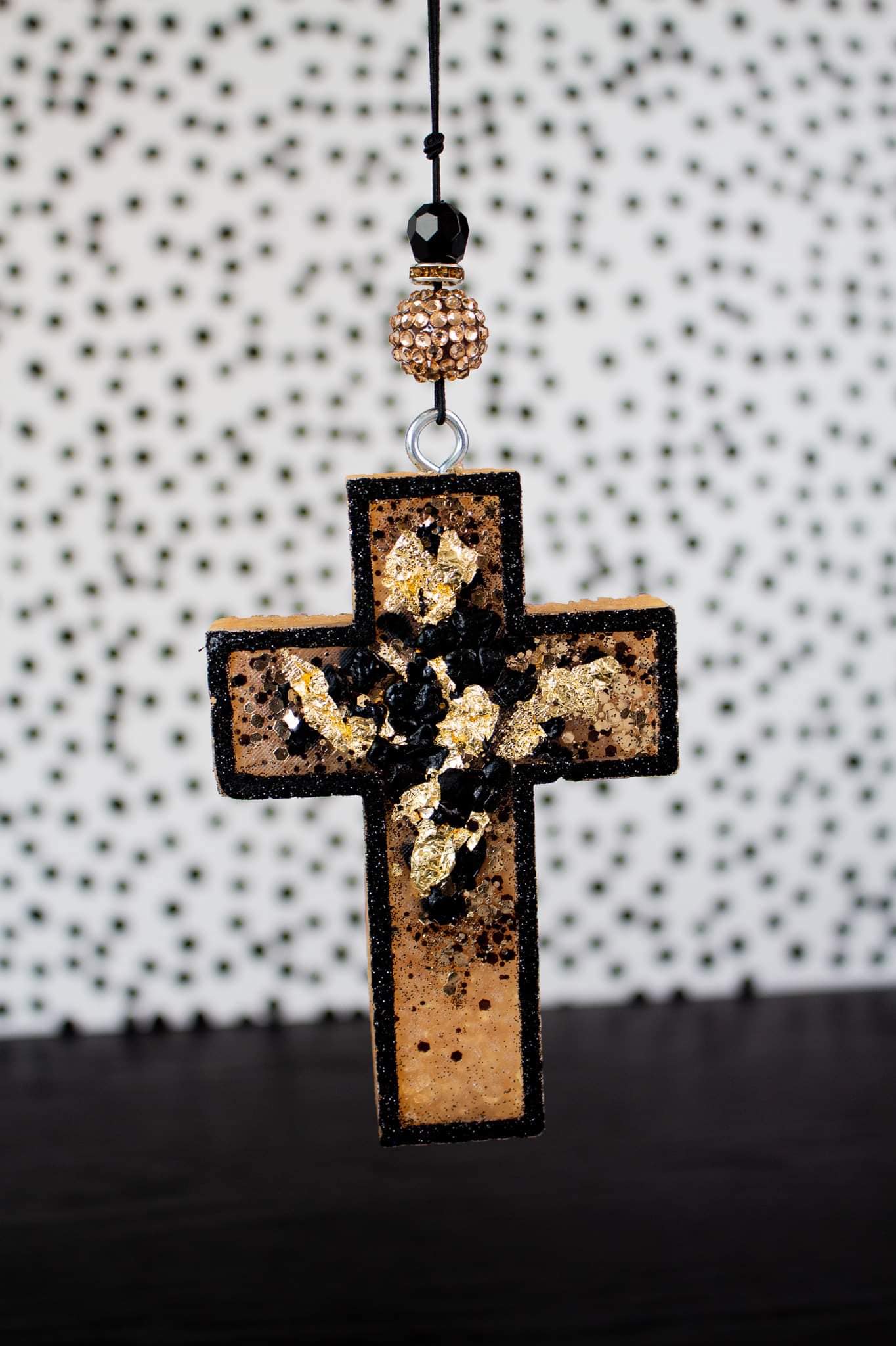 Black & Gold Cross Geode Car Freshie