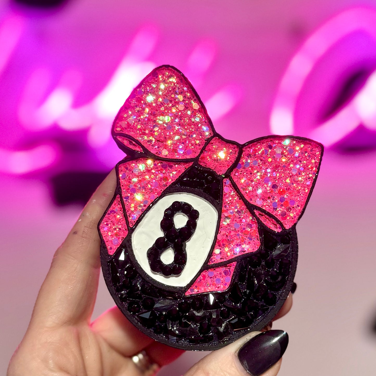 Rhinestone Eight Ball with Bow Car Freshie