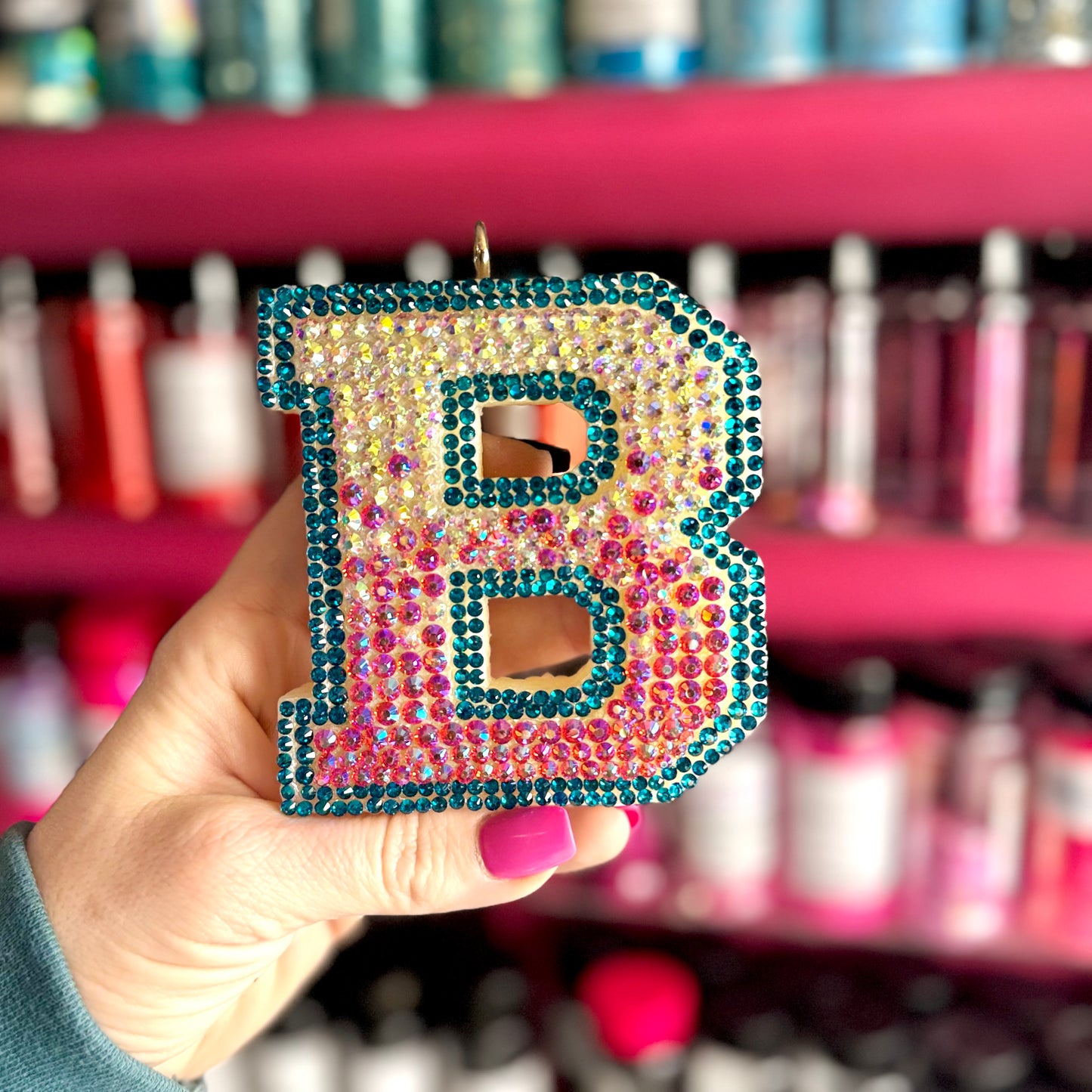 Rhinestoned Ombre Varsity Letter- Customize Car Freshie