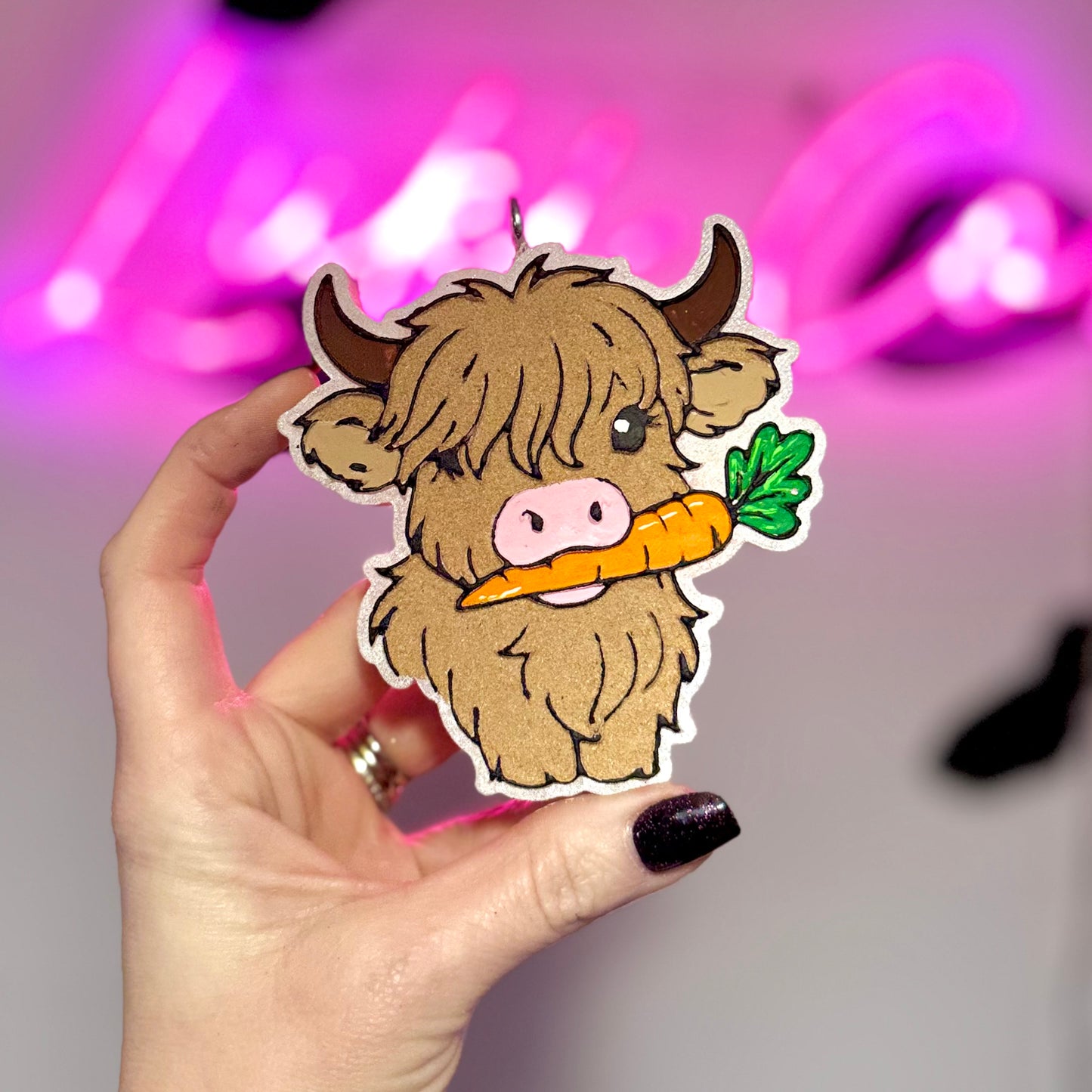 Spring - Highland Cow With Carrot - Car Freshie
