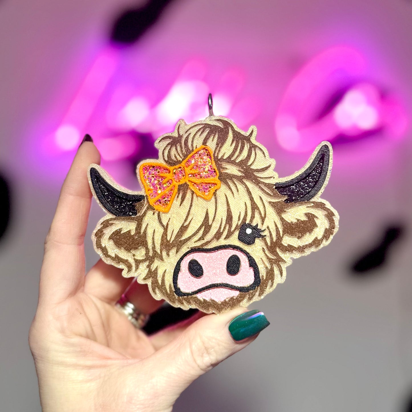 Highland Cow Messy Bun Car Freshie