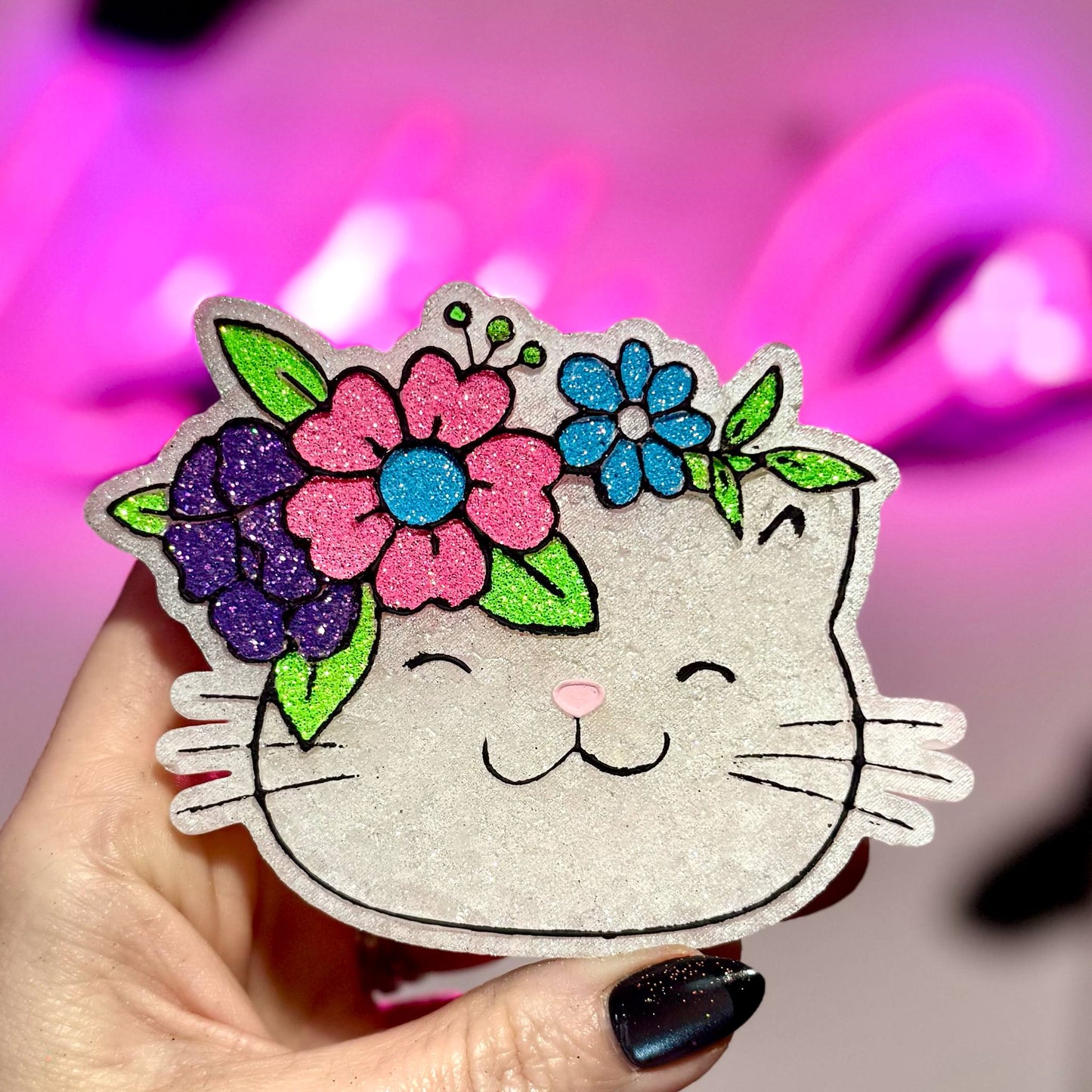 Cat With Florals - Car Freshie