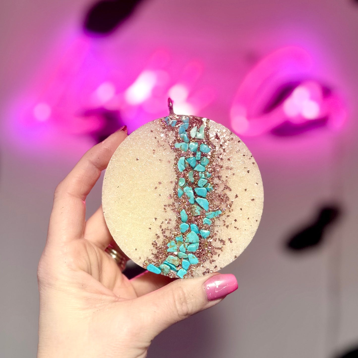 Turquoise & Rose Gold Geode Car Freshie
