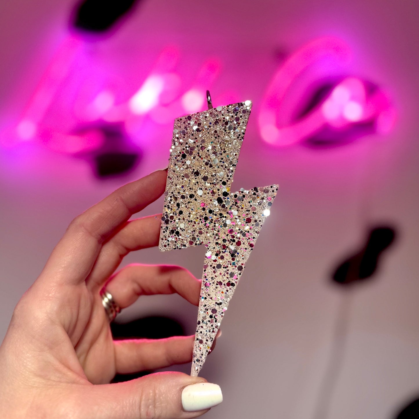 White Glitter Lightning Bolt Car Freshie