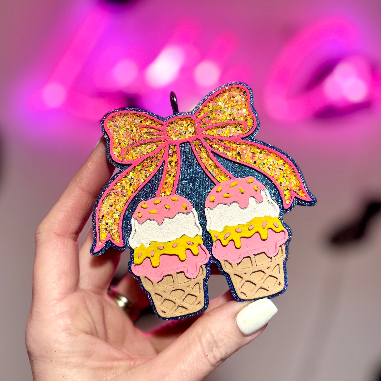 Ice Cream Cones with Bow Car Freshie