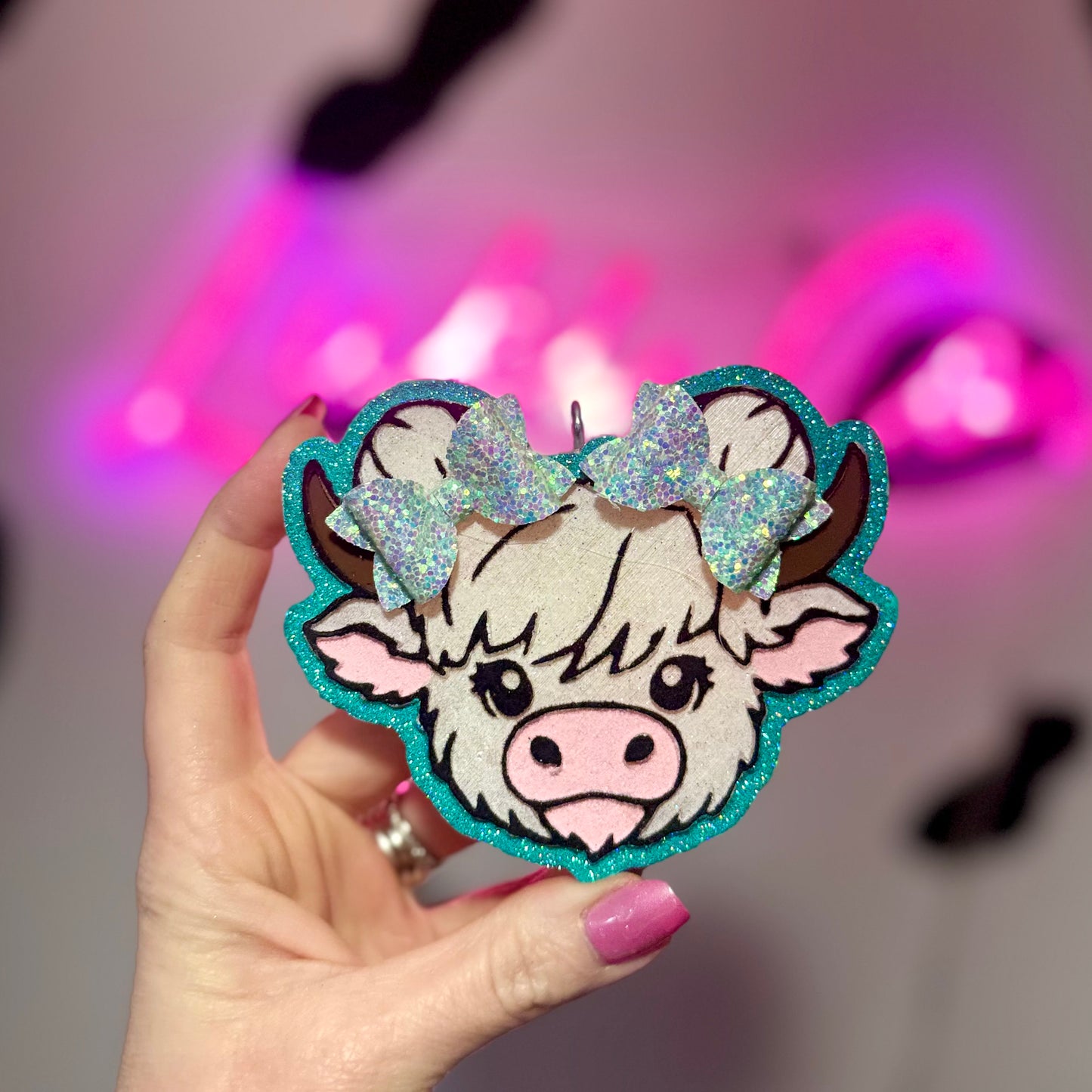Blue Highland with Space Buns & Bows Car Freshie