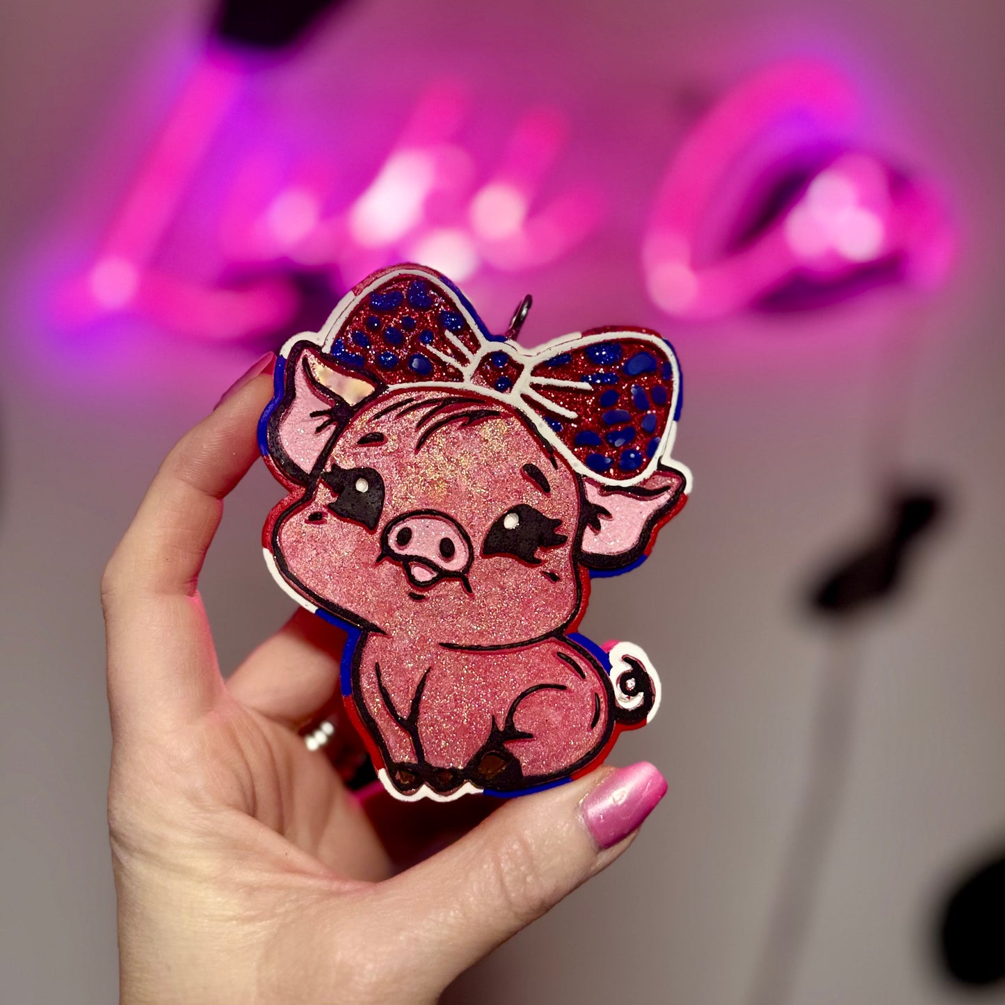 American Pig with Bow Car Freshie
