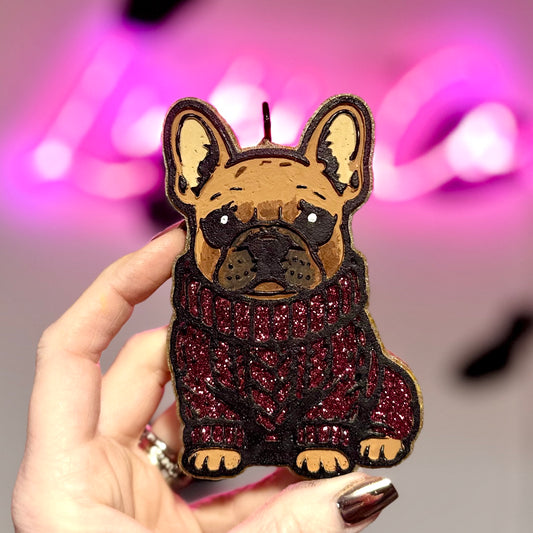 Frenchie in Sweater (Brown) Car Freshie