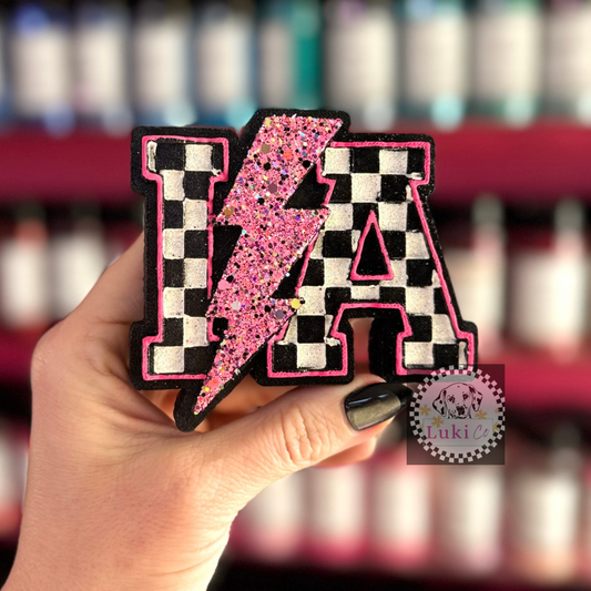 Checkered IA with Bolt - Pink/Black Car Freshie