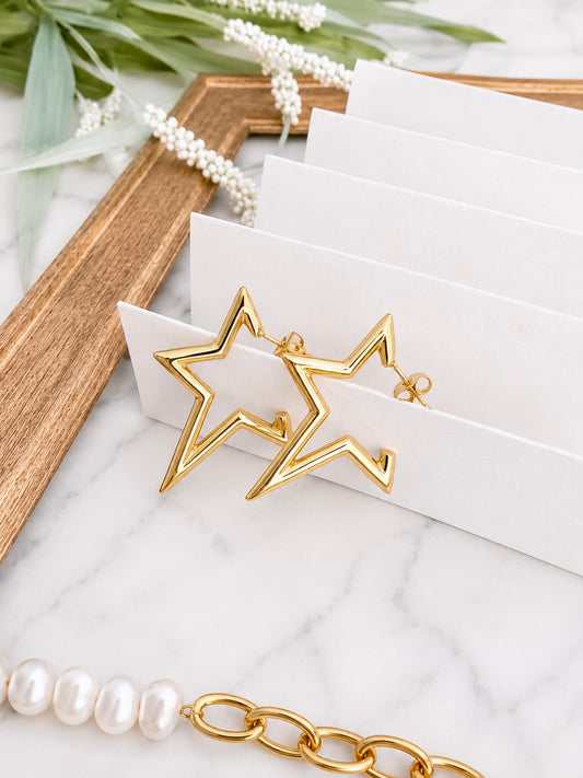 18k Gold Plated Star Hoops