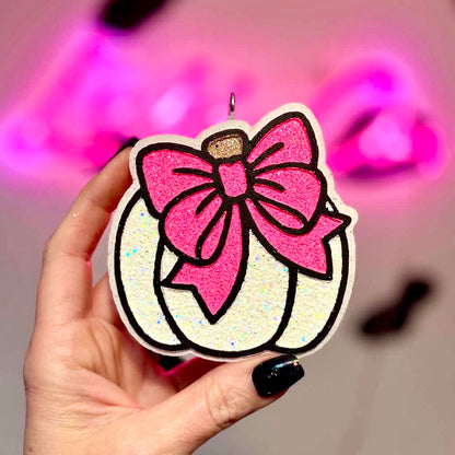 White Pumpkin with Bow Car Freshie