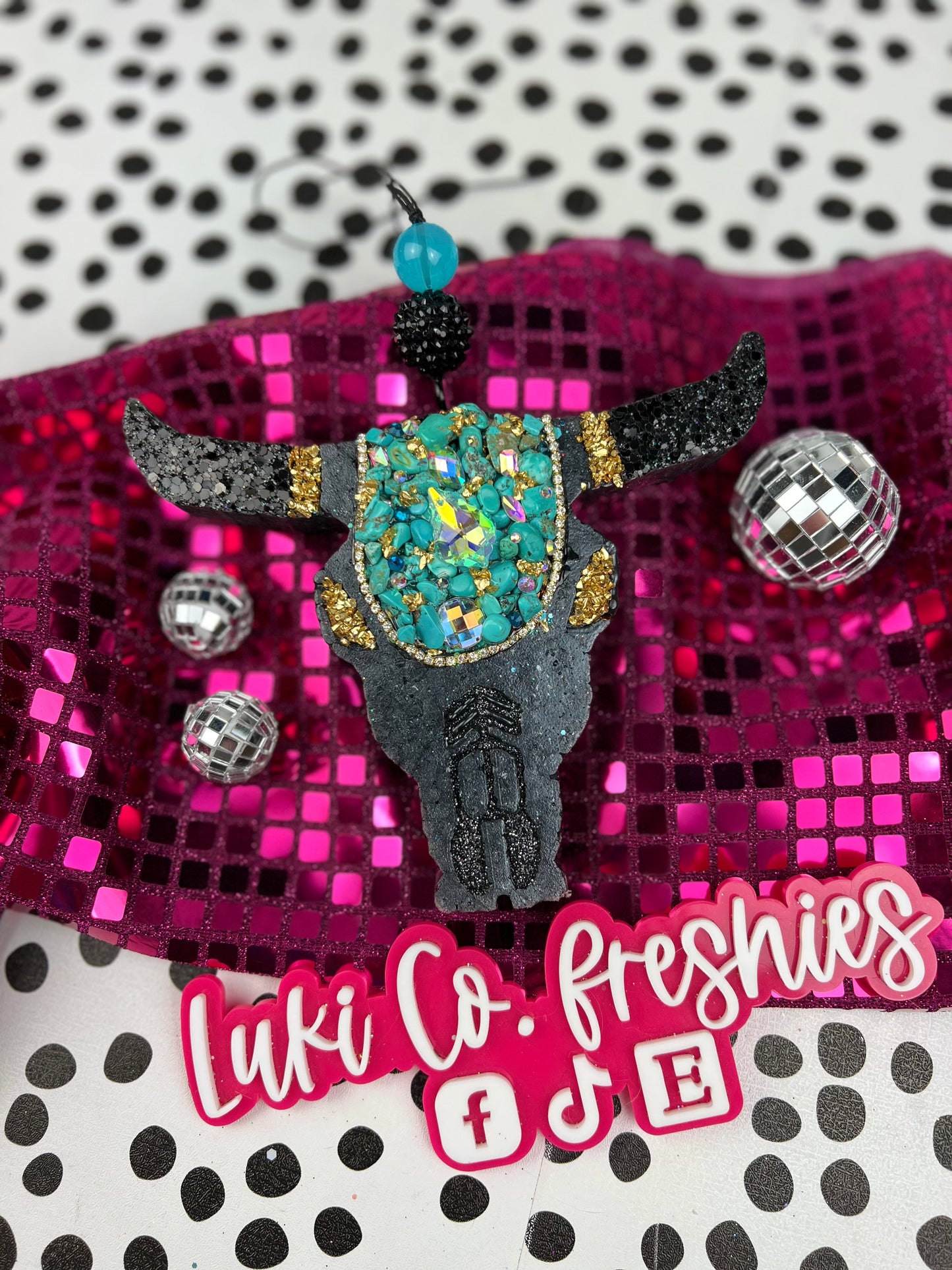 The Turquoise Cow Girl Bull Skull Car Freshie
