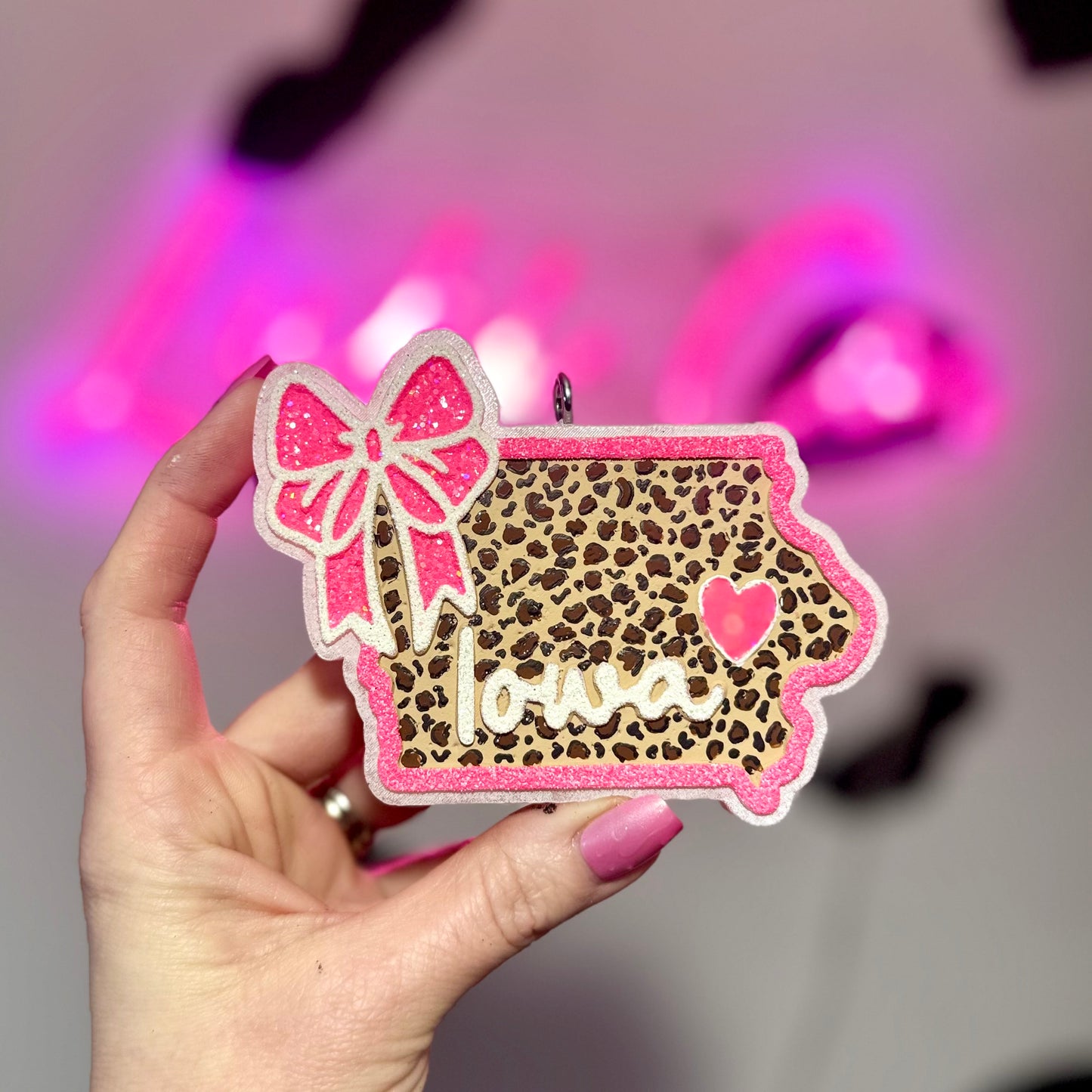 Pink Cheetah Iowa Car Freshie