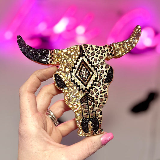 Leopard Girl Rhinestoned Bull Skull  Car Freshie