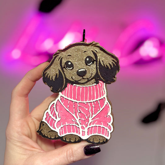 Valentine Dachshund in Sweater Car Freshie