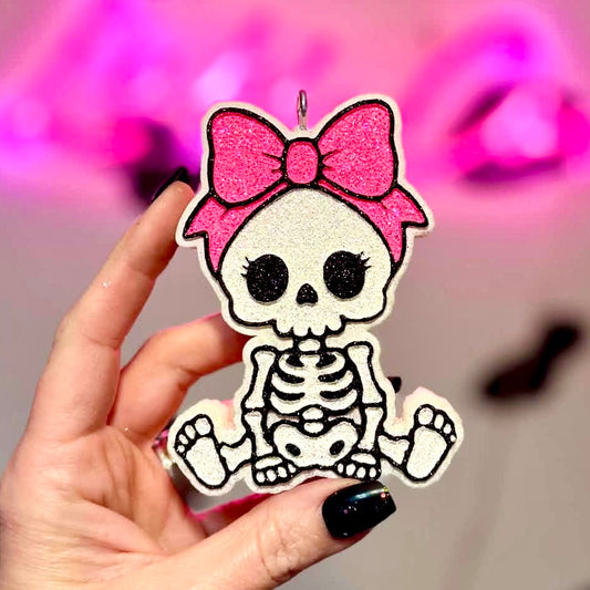 Baby Skelly with Bow Car Freshie