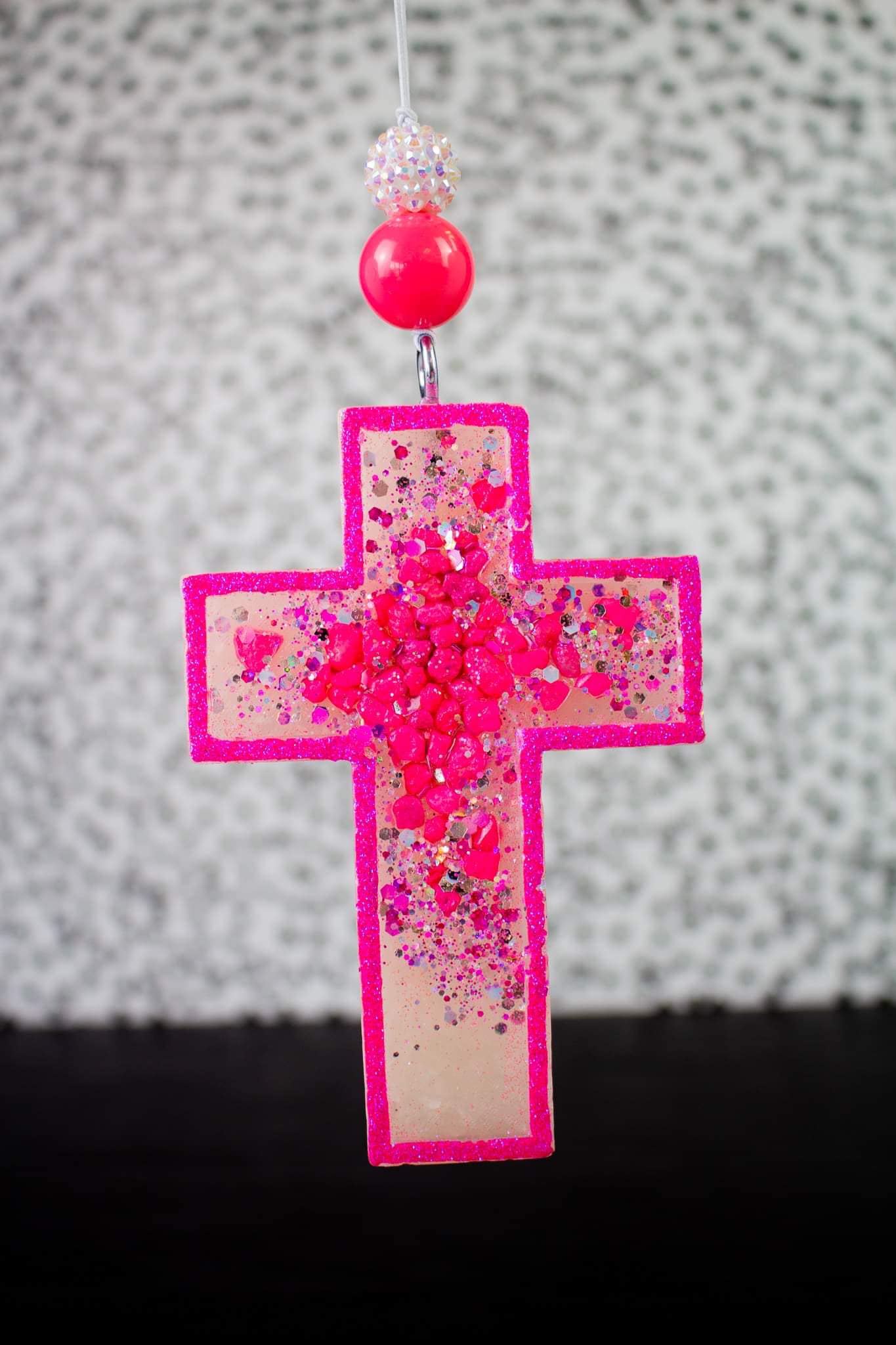 Pink & White Cross Geode Car Freshie