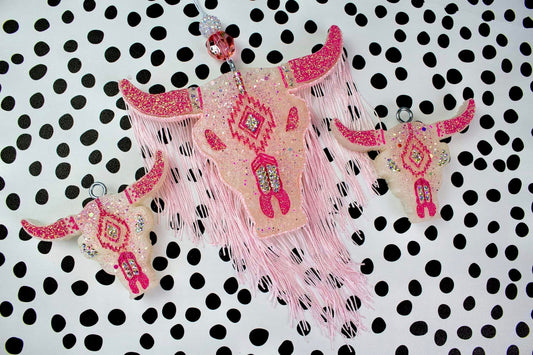 Miss Dolly Bull Skull With Rhinestones Vent Clips Car Freshie