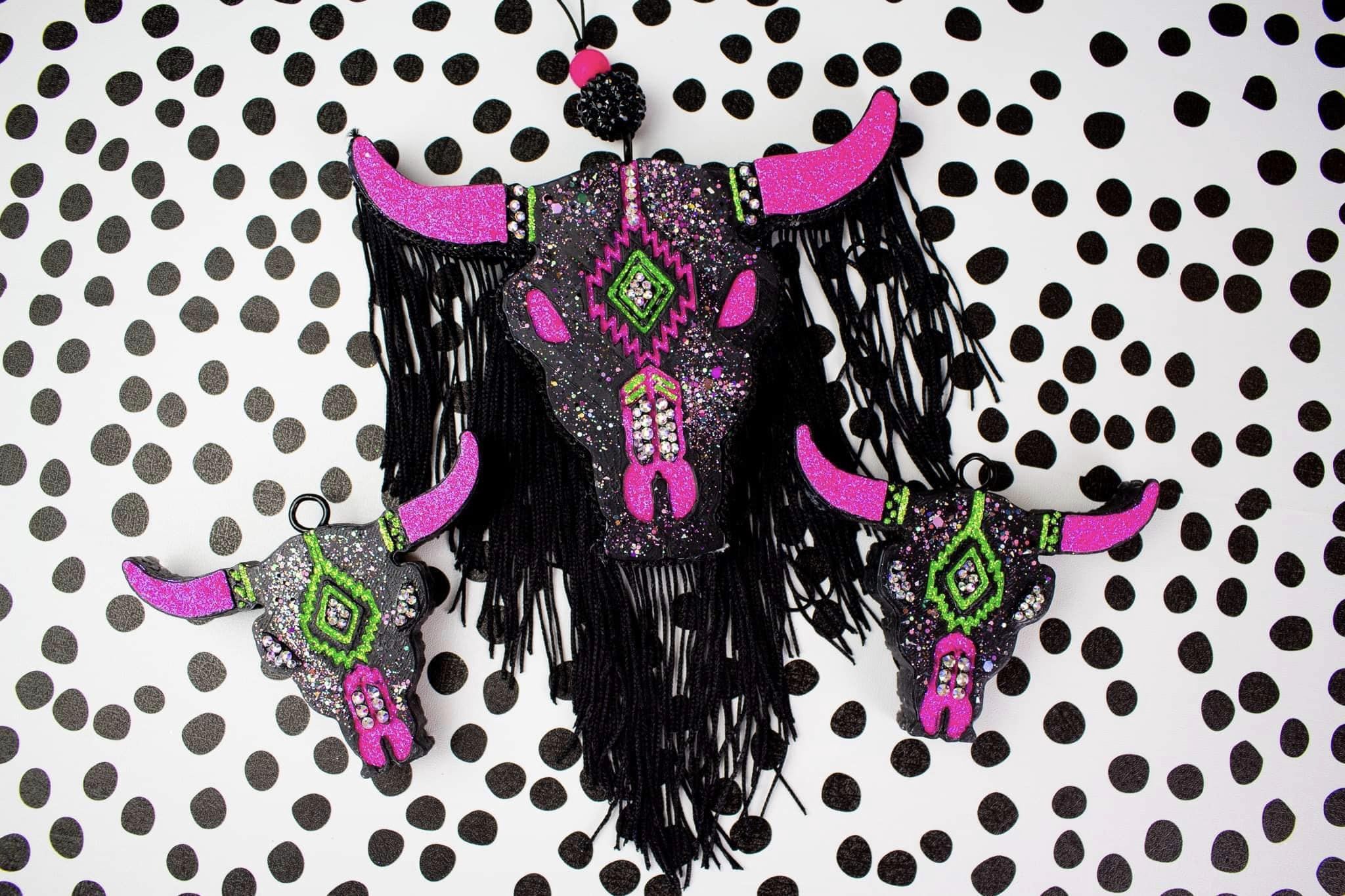 90's Rave Bull Skull With Rhinestones & Fringe Car Freshie – Luki Co ...