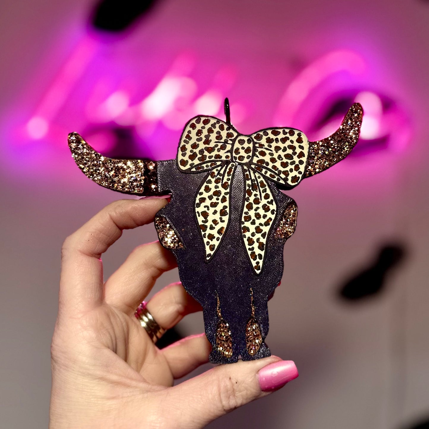 Wild Side Bull Skull with Bow  Car Freshie