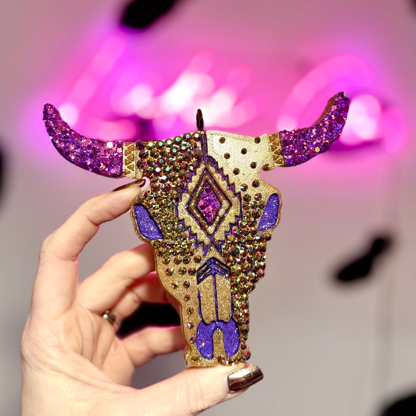 Calypso Rhinestoned Bull Skull  Car Freshie