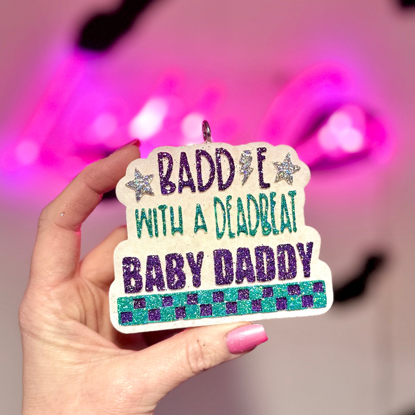 Baddie With A Deadbeat Baby Daddy  Purple/Teal/Silver   Car Freshie
