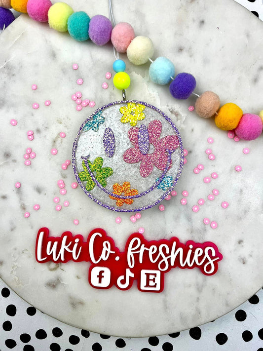 Spring Floral Happy Face Car Freshie