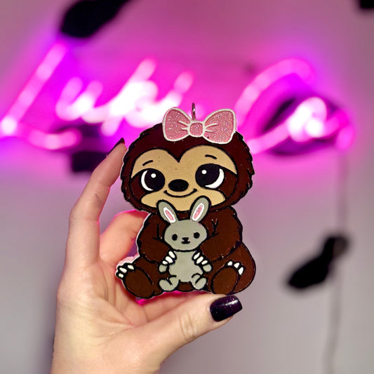 Sloth Holding Bunny - Car Freshie