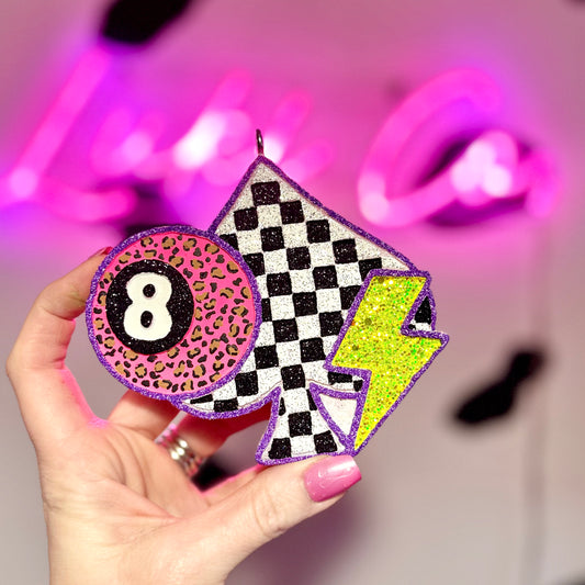 Spade with 8 Ball & Lightning Purple & Cheetah Car Freshie