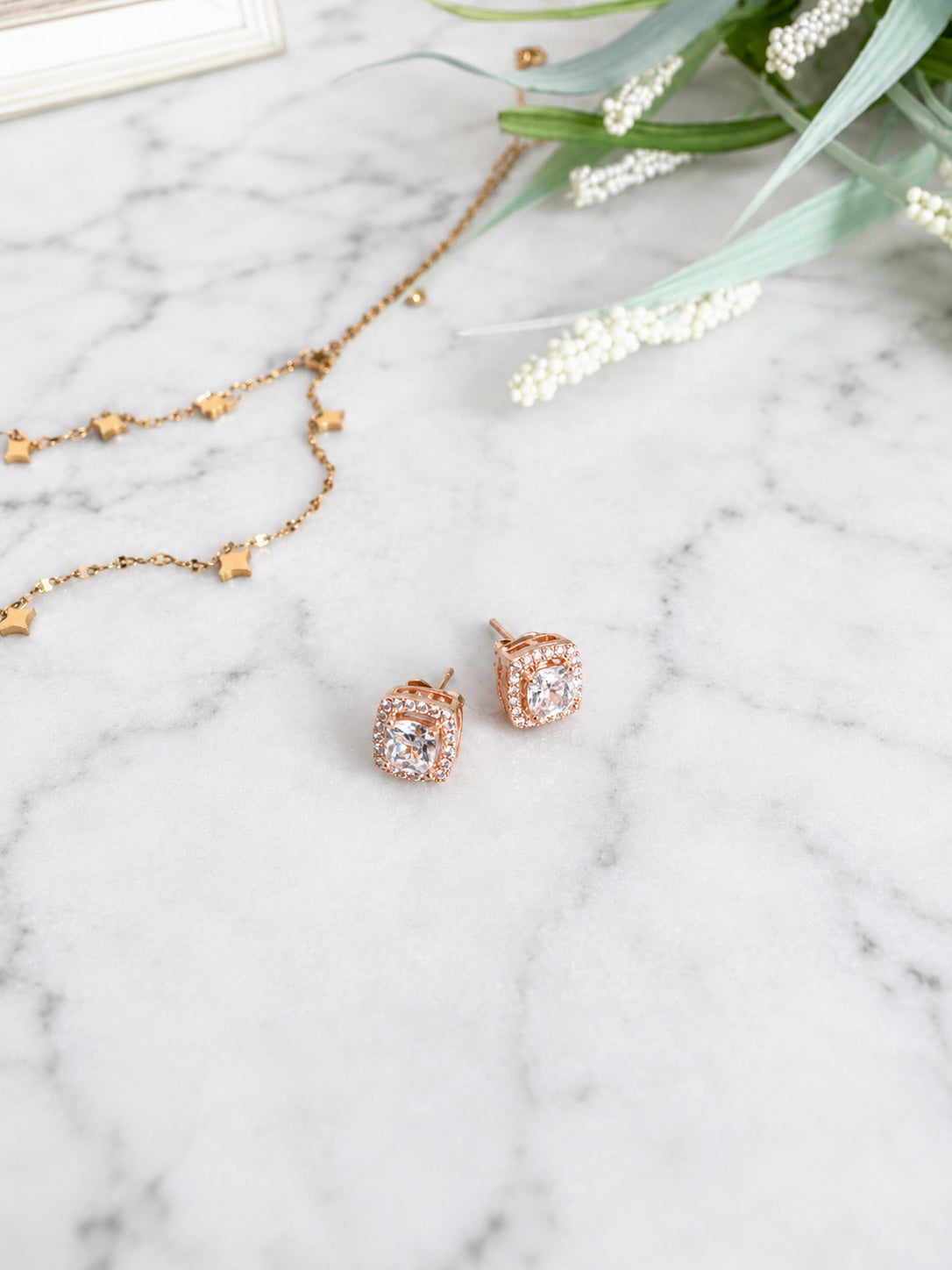 Rose Dainty Square Studs