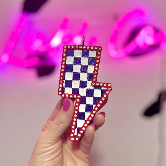 Patriotic 4th Checkered Bolt  Car Freshie