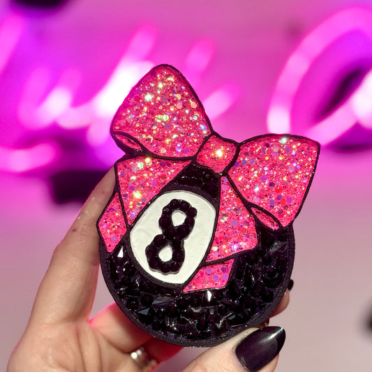 Rhinestone Eight Ball with Bow Car Freshie