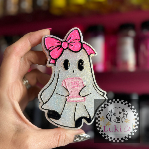 Ghost with Book Pink BowCar Freshie