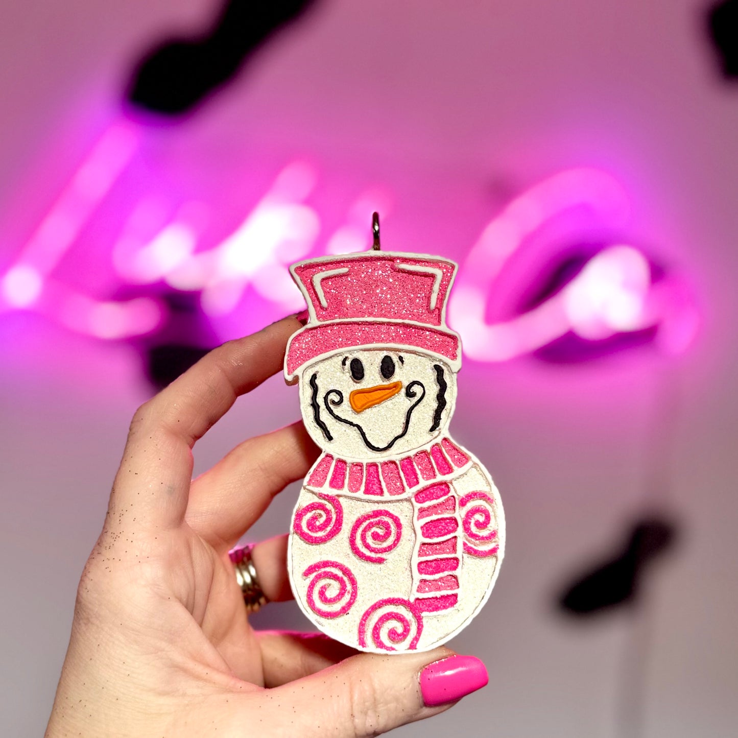 Pinkmas Whimsical Snowman Car Freshie