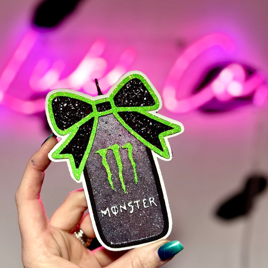 Monster Can wirh Bow- Car Freshie
