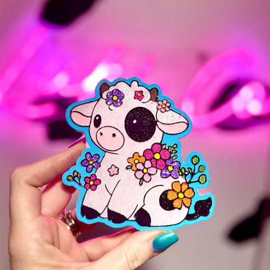 Floral Black & White Cow - Car Freshie