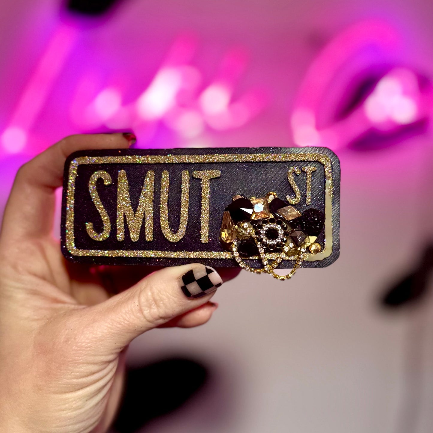 Rhinestone Street Sign -Smut Street - Car Freshie
