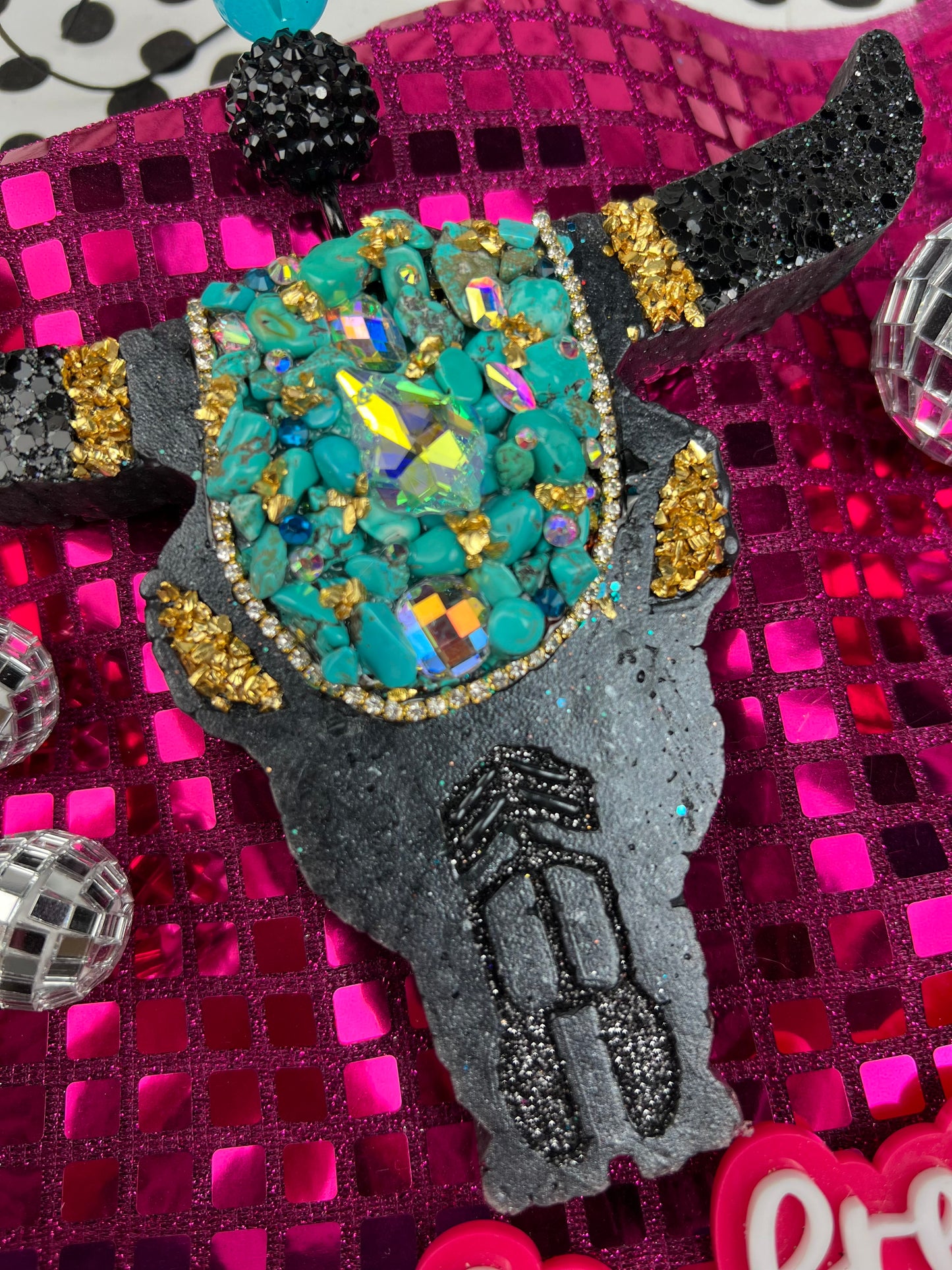 The Turquoise Cow Girl Bull Skull Car Freshie