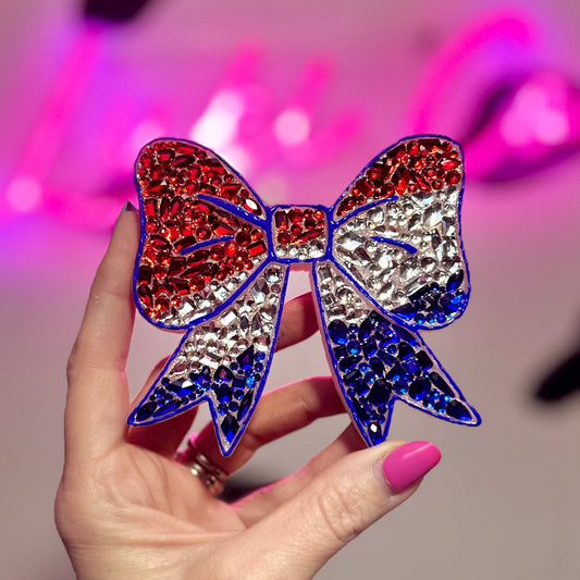 Patriotic 4th Rhinestone Bow Car Freshie