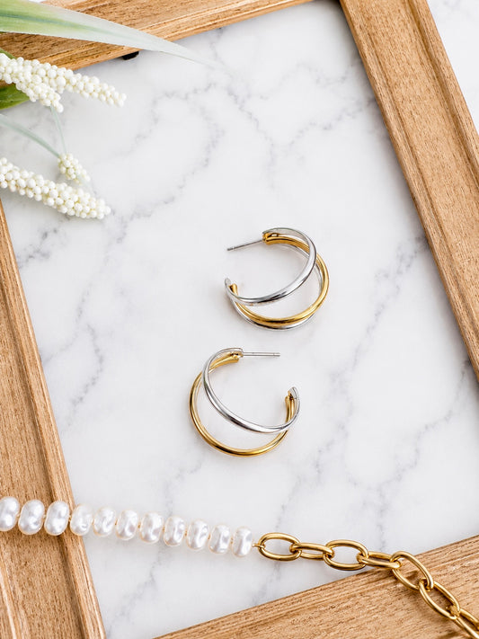 18k Gold Plated Two-Toned Hoops