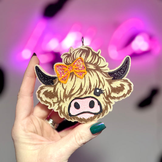 Highland Cow Messy Bun Car Freshie