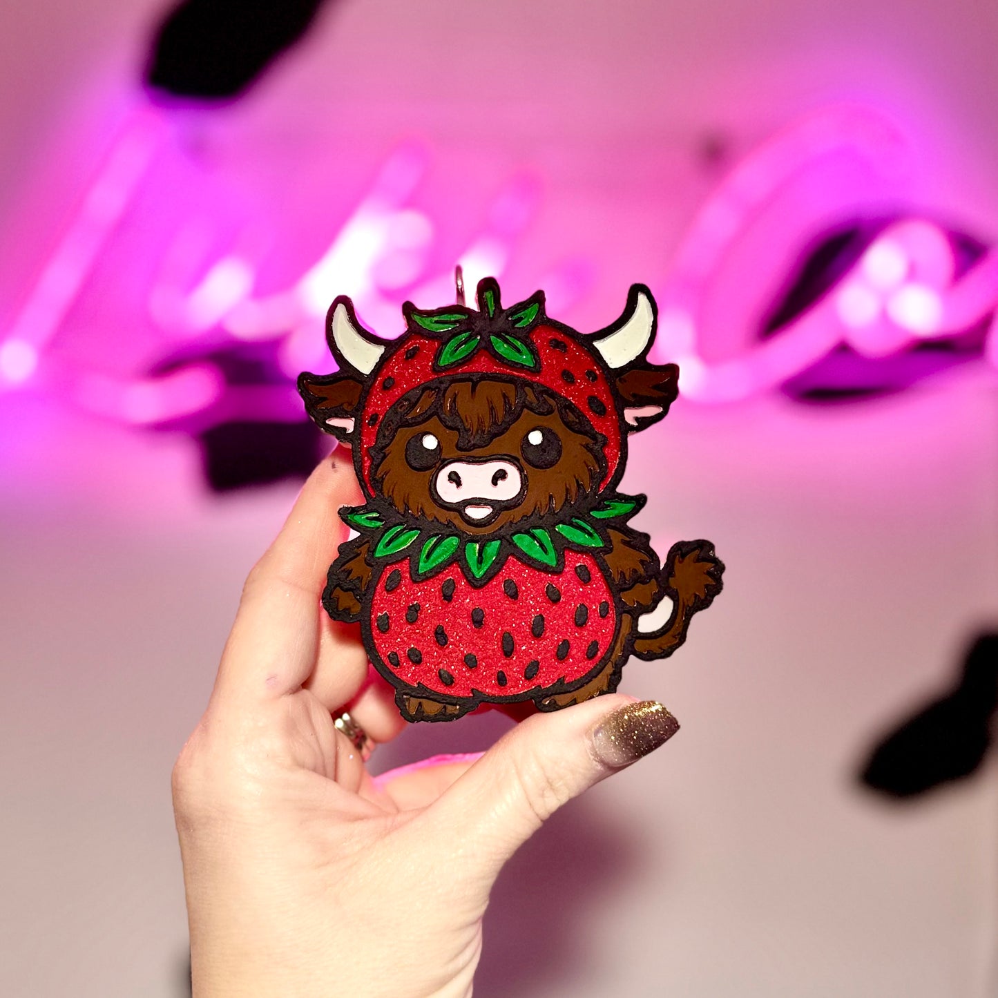 Spring- Highland Cow Strawberry Car Freshie