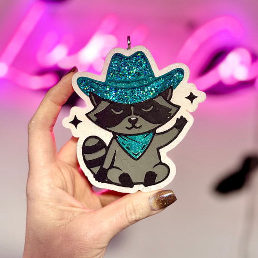 Cowboy Raccoon - Teal - Car Freshie