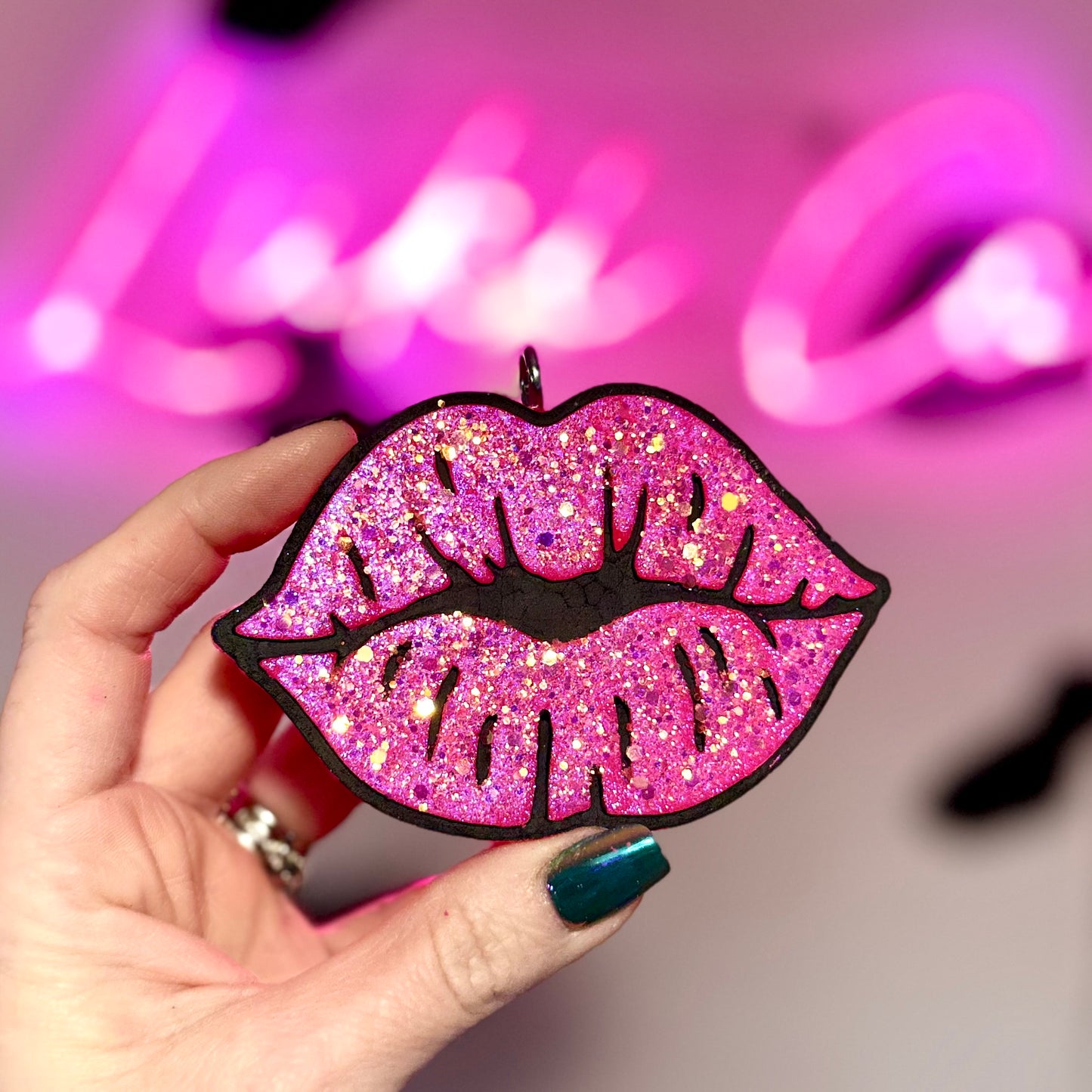 Hot Pink Glitter Lips  Car Freshie